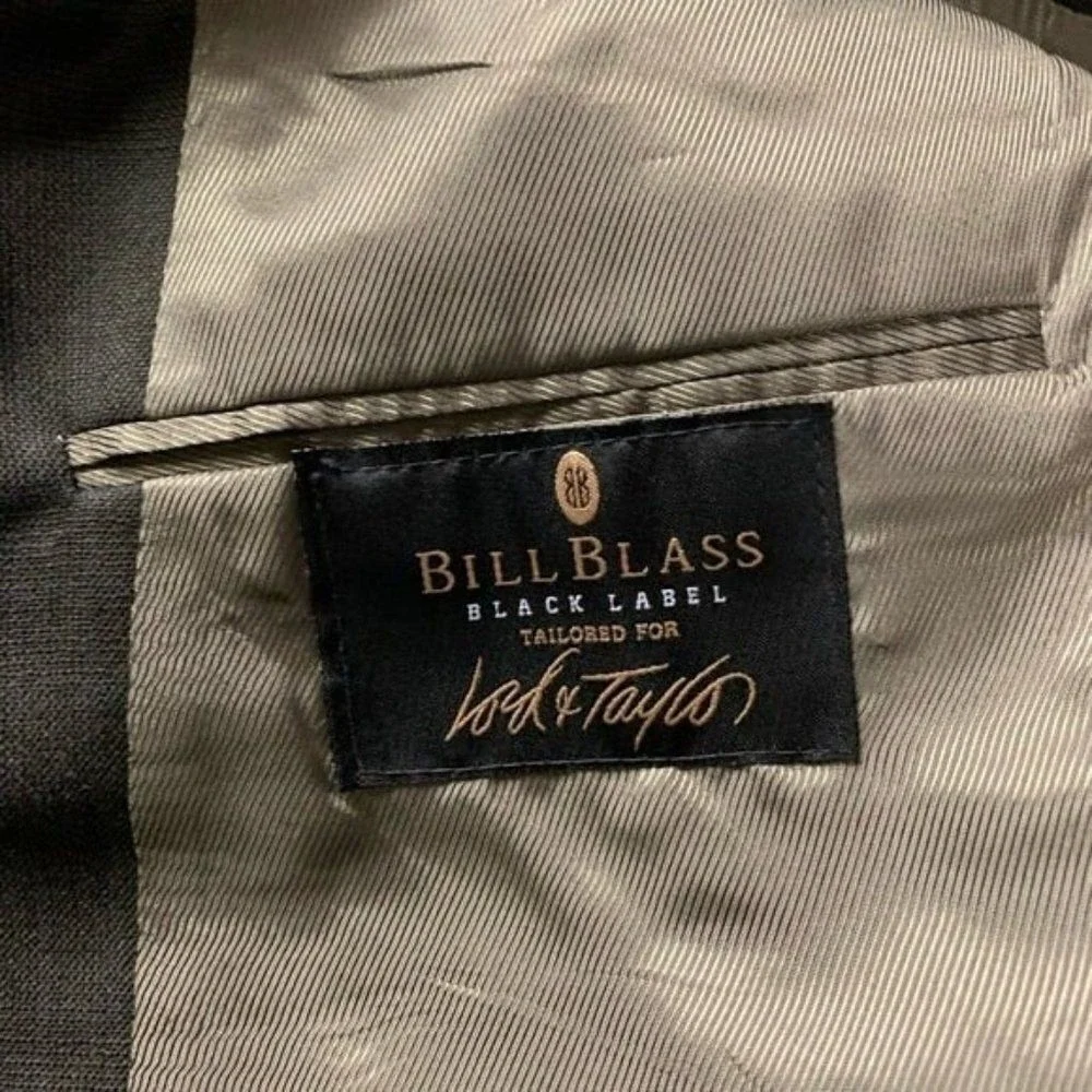 Bill Blass‎ Jacket Mens Blazer Green Windowpane Vented Notched Lapel Classic